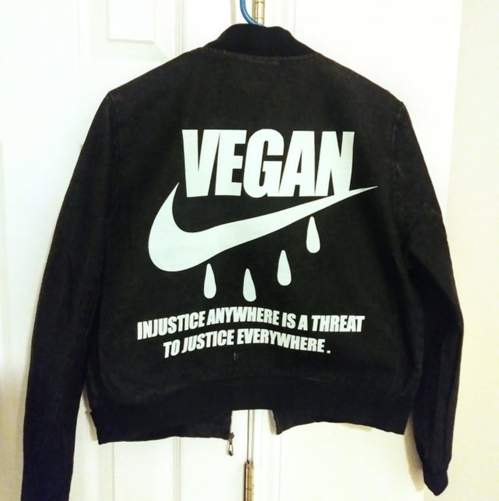 Custom Vegan print Black washed denim jacket